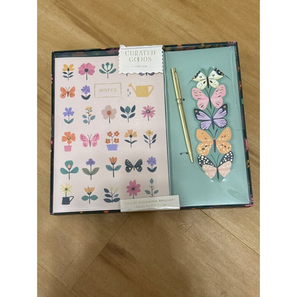 Curated Goods Floral Notes & Pen Gift Set With Butterfly Bookmark